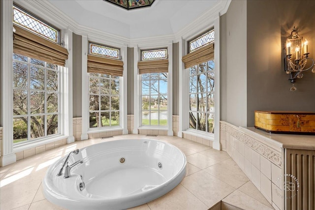 36W442 Hunters Gate Rd, Saint Charles, IL 60175 - bathroom with a tub with jets, a high ceiling, and tile patterned flooring