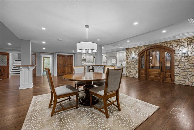 36W442 Hunters Gate Rd, Saint Charles, IL 60175 - dining room with recessed lighting, dark wood-style flooring, and stairs