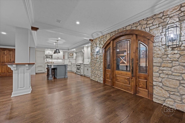 36W442 Hunters Gate Rd, Saint Charles, IL 60175 - foyer with dark wood-style floors, recessed lighting, and crown molding