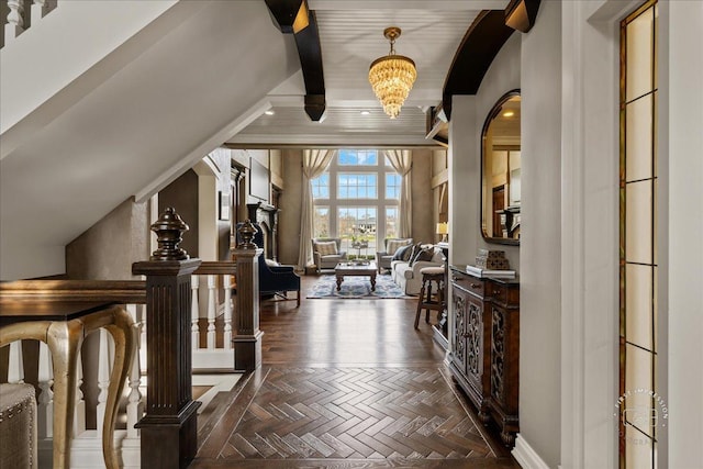 36W442 Hunters Gate Rd, Saint Charles, IL 60175 - hallway with a chandelier and crown molding