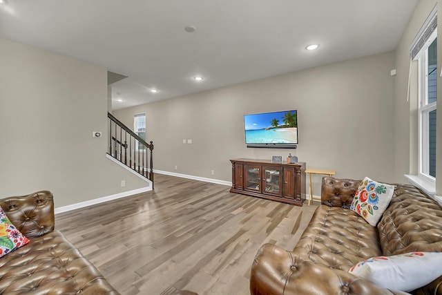 34 Commons Cir, Hawthorn Woods, IL 60047 - living room with stairway, baseboards, recessed lighting, and wood finished floors