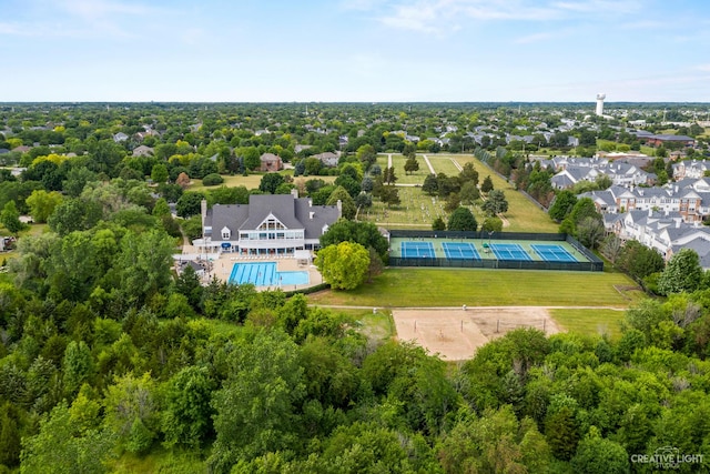 aerial view of a pool area