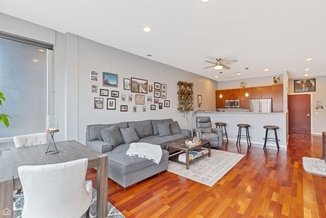 3920 N Sheridan Rd Unit 304, Chicago, IL 60613 - living room featuring recessed lighting, a ceiling fan, and wood finished floors