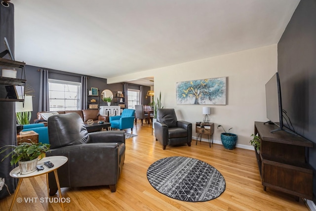 living area with light wood-type flooring