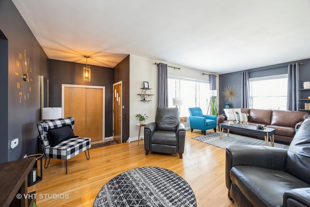 living area featuring light wood-style flooring