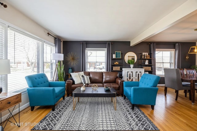 living room with wood finished floors and plenty of natural light