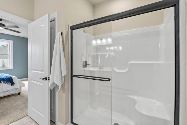 6367 Jasmine Ave, Portage, IN 46368 - bathroom featuring ensuite bathroom, a shower stall, and ceiling fan
