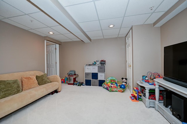 2136 Yale Cir, Hoffman Estates, IL 60192 - rec room featuring carpet flooring, recessed lighting, and a paneled ceiling