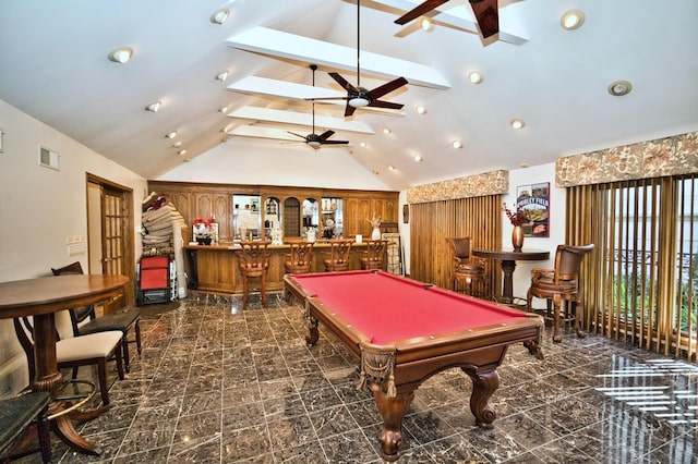 6776 N Laporte Ave, Lincolnwood, IL 60712 - recreation room featuring ceiling fan, billiards table, a bar, and recessed lighting