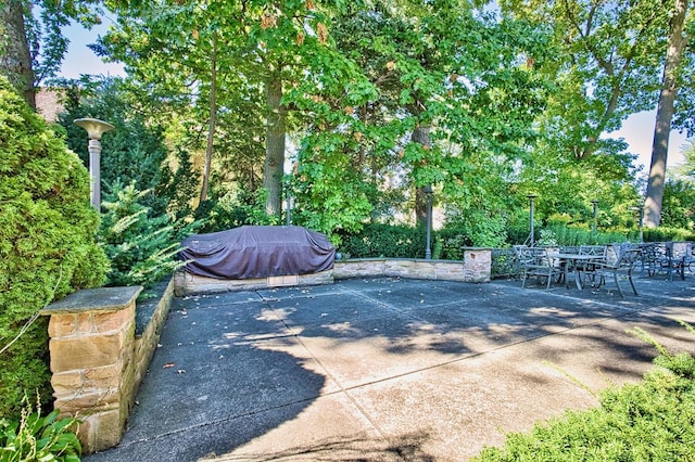 6776 N Laporte Ave, Lincolnwood, IL 60712 - view of patio / terrace featuring outdoor dining space, grilling area, and view of wooded area