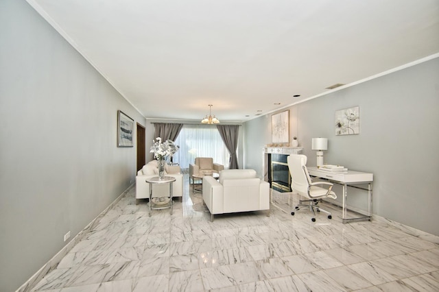 6776 N Laporte Ave, Lincolnwood, IL 60712 - living area with crown molding and a chandelier