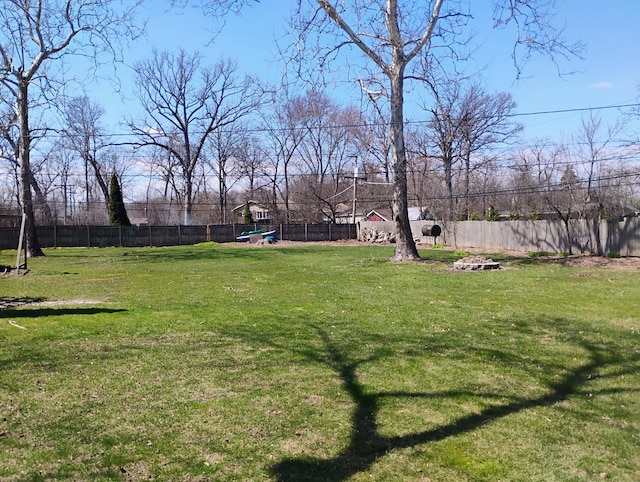 view of yard with a fenced backyard and a playground