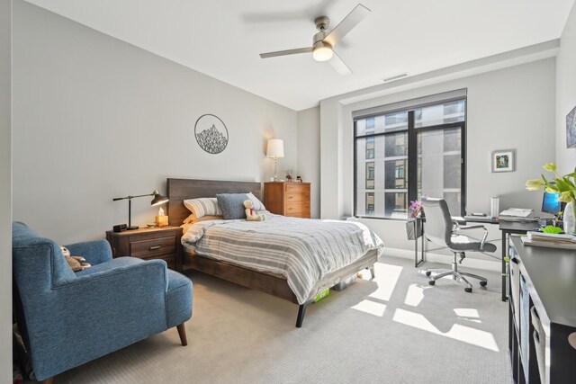 1701 W Webster Ave Unit 512, Chicago, IL 60614 - bedroom featuring visible vents, light colored carpet, and a ceiling fan