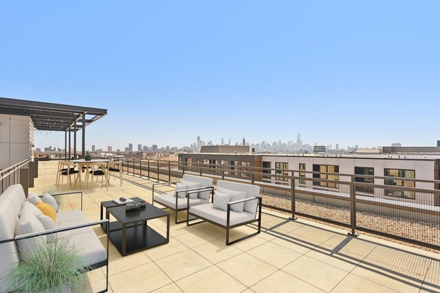 1701 W Webster Ave Unit 512, Chicago, IL 60614 - view of patio / terrace featuring a pergola, a city view, outdoor dining area, and an outdoor living space