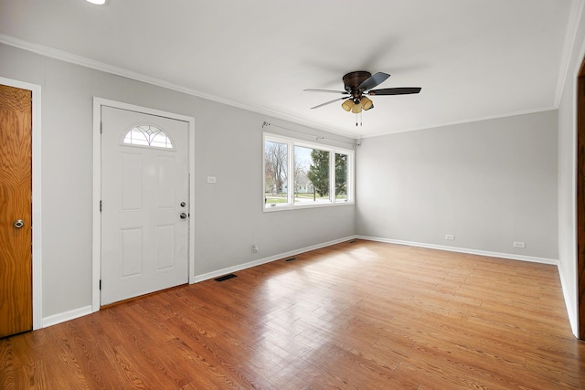 610 E Lemoyne Ave, Lombard, IL 60148 - entryway with light wood-style floors, ornamental molding, baseboards, and a ceiling fan