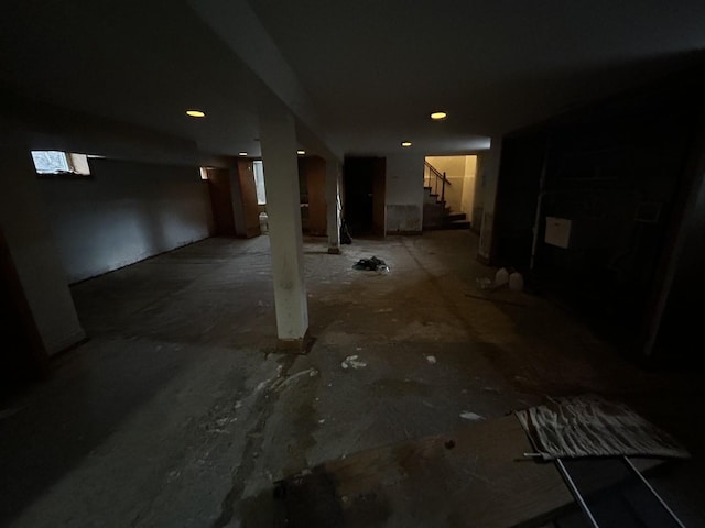 below grade area featuring stairs