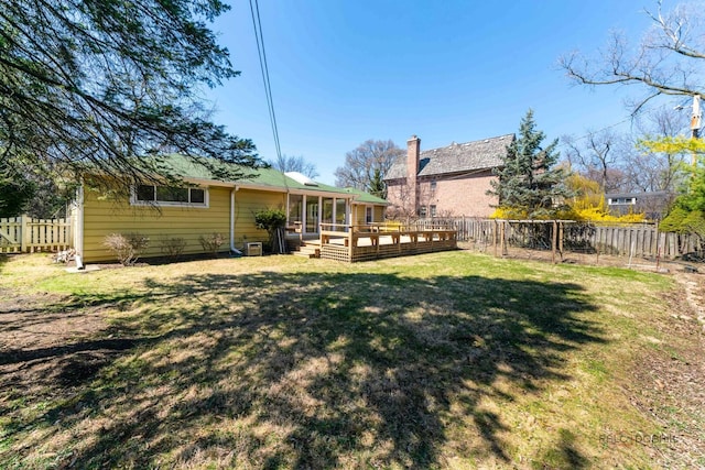 view of yard featuring a fenced backyard and a sunroom