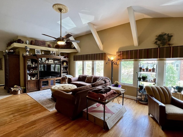 38W715 Bonnie Ct, Saint Charles, IL 60175 - living area featuring high vaulted ceiling, light wood finished floors, and a ceiling fan