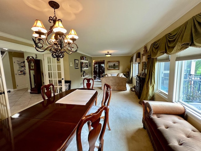 38W715 Bonnie Ct, Saint Charles, IL 60175 - dining room featuring light tile patterned floors, a notable chandelier, and crown molding