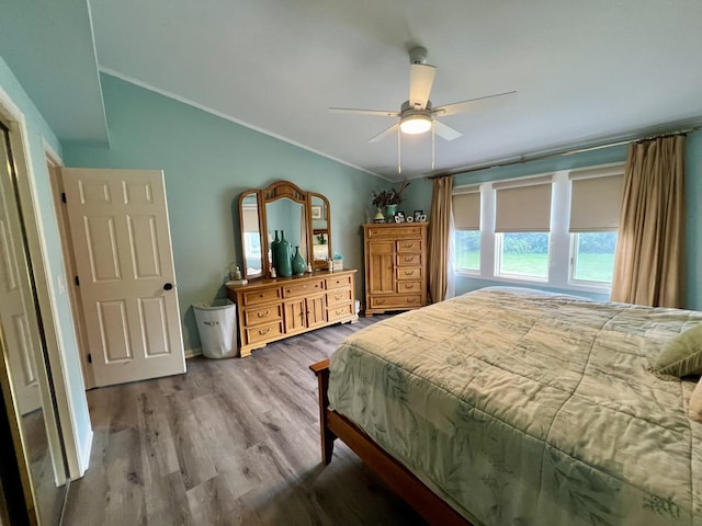 38W715 Bonnie Ct, Saint Charles, IL 60175 - bedroom with ceiling fan, vaulted ceiling, ornamental molding, and wood finished floors