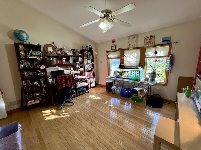 38W715 Bonnie Ct, Saint Charles, IL 60175 - office space with ceiling fan, baseboards, lofted ceiling, and hardwood / wood-style flooring