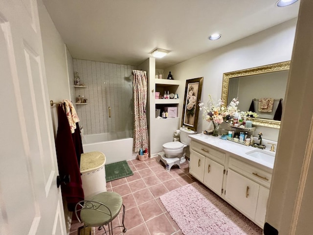 38W715 Bonnie Ct, Saint Charles, IL 60175 - full bathroom with tile patterned floors, vanity, toilet, and shower / bath combination with curtain