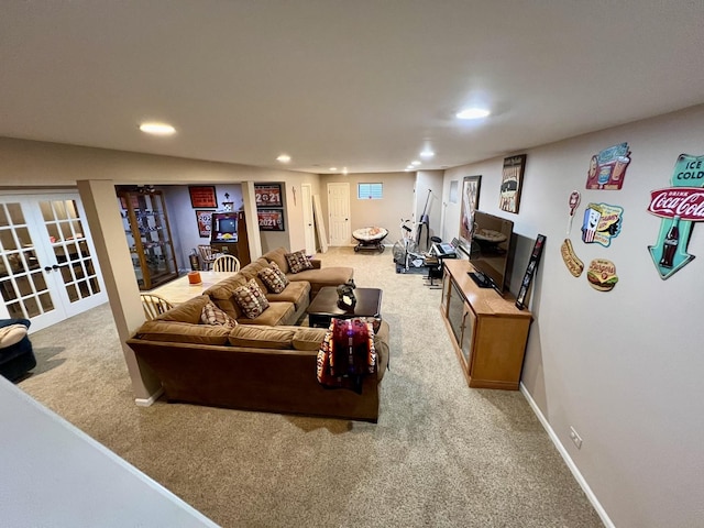 38W715 Bonnie Ct, Saint Charles, IL 60175 - living area with french doors, baseboards, carpet, and recessed lighting
