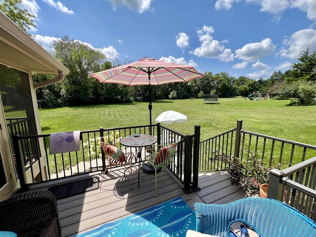 38W715 Bonnie Ct, Saint Charles, IL 60175 - wooden terrace featuring a playground and a lawn