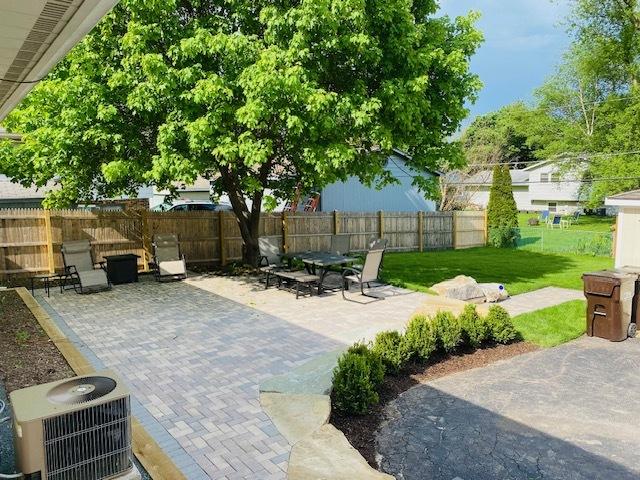 view of patio with central AC unit and a fenced backyard