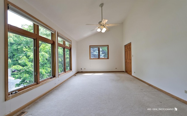 536 Circle Dr, Fox Lake, IL 60020 - spare room with light colored carpet, a ceiling fan, and high vaulted ceiling