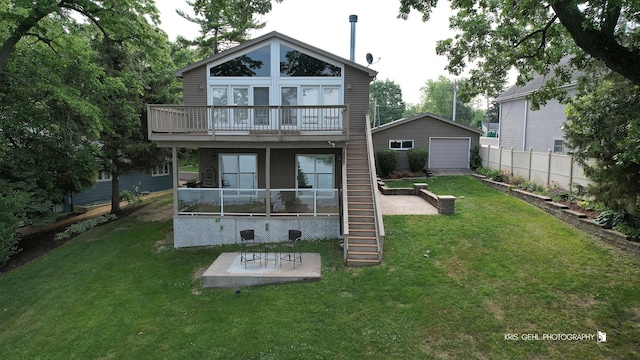 536 Circle Dr, Fox Lake, IL 60020 - back of house with stairway, a patio area, a garage, and a wooden deck