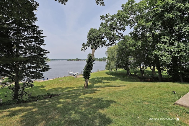 536 Circle Dr, Fox Lake, IL 60020 - view of grassy yard with a water view and a boat dock