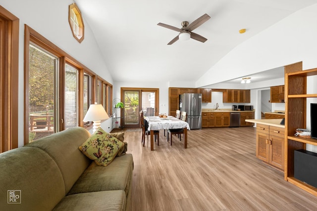 632 Columbine Ave, Lisle, IL 60532 - living area featuring lofted ceiling, light wood-style floors, and ceiling fan