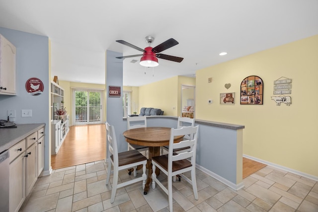 17 E Hattendorf Ave Unit 205, Roselle, IL 60172 - dining room featuring a ceiling fan, stone tile flooring, and recessed lighting