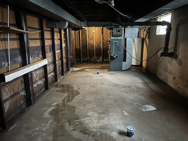 basement featuring heating unit