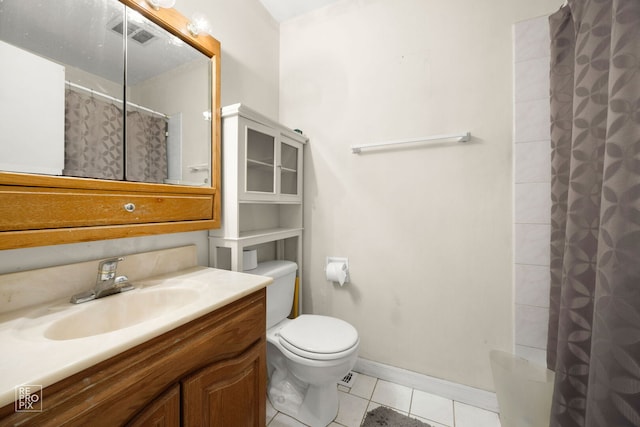 1593 Cornell Pl, Hoffman Estates, IL 60169 - bathroom with tile patterned floors, toilet, vanity, a shower with shower curtain, and baseboards