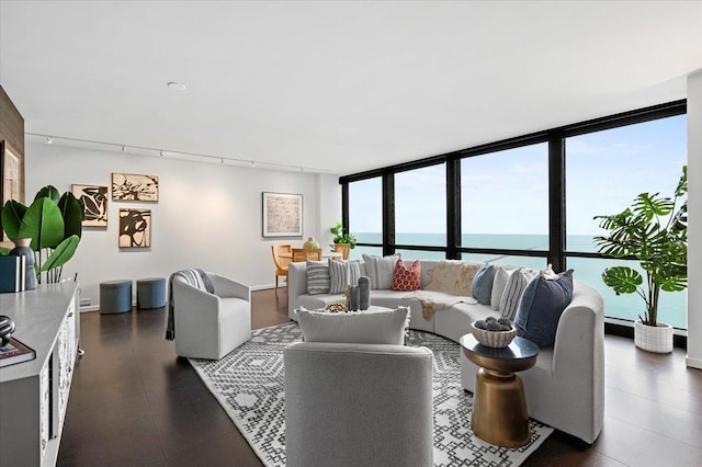910 N Lake Shore Dr Unit 1615, Chicago, IL 60611 - living area featuring a water view, rail lighting, and expansive windows