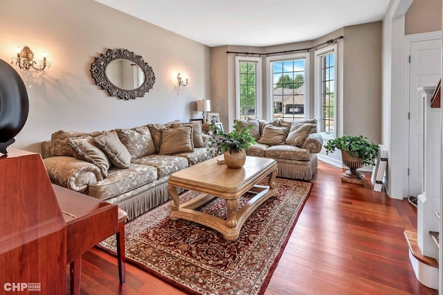 living room with hardwood / wood-style flooring