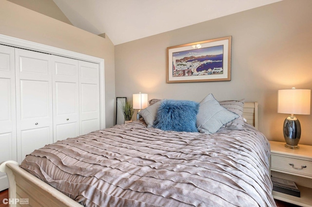 bedroom with a closet and vaulted ceiling