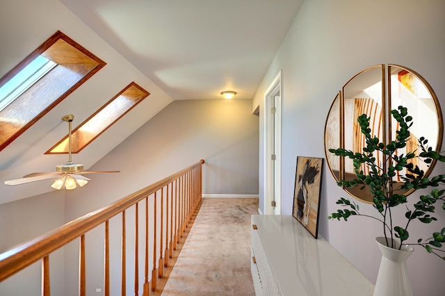 9208 Dexter Ct, Orland Park, IL 60462 - hall featuring light carpet and vaulted ceiling with skylight