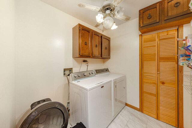 203 High St, West Chicago, IL 60185 - laundry room with independent washer and dryer, cabinet space, and ceiling fan