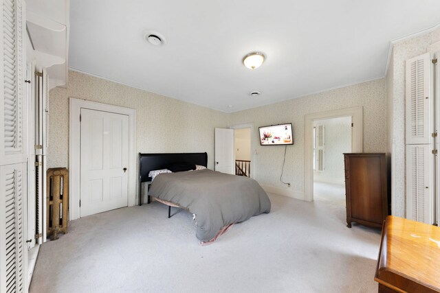 203 High St, West Chicago, IL 60185 - bedroom featuring wallpapered walls, carpet flooring, and crown molding