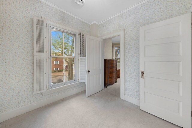 203 High St, West Chicago, IL 60185 - unfurnished room with wallpapered walls, crown molding, light carpet, and baseboards