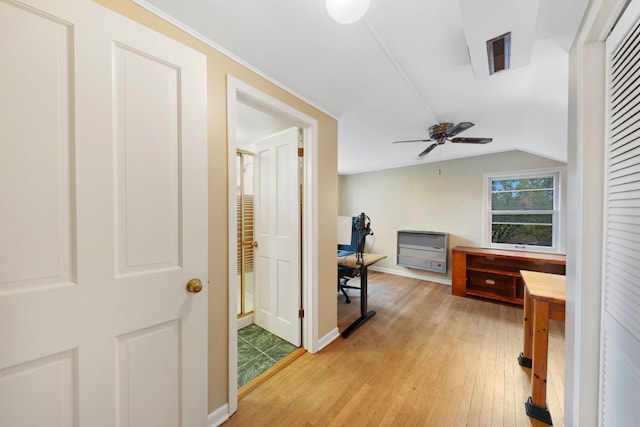 203 High St, West Chicago, IL 60185 - hall featuring light wood-style floors, lofted ceiling, heating unit, and baseboards