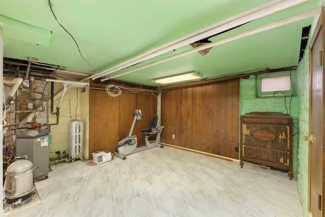 203 High St, West Chicago, IL 60185 - below grade area with radiator heating unit and wooden walls