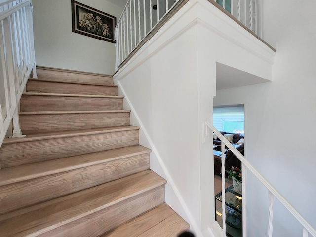 stairs with a high ceiling
