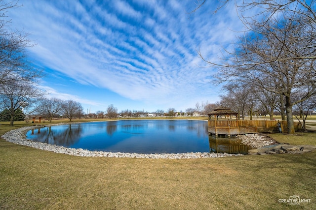 property view of water featuring a gazebo