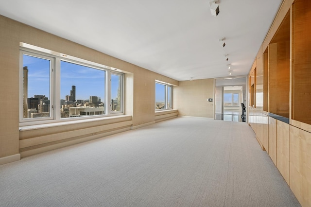 spare room featuring carpet and a city view