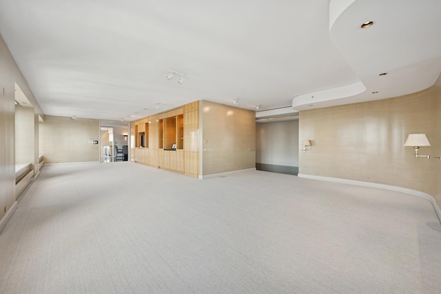 below grade area with light carpet and baseboards