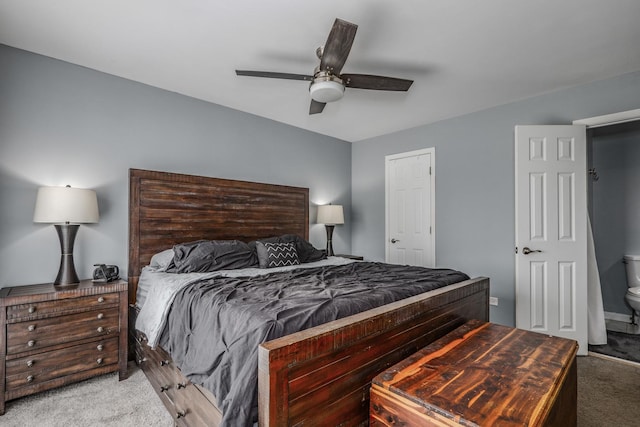 carpeted bedroom featuring a ceiling fan